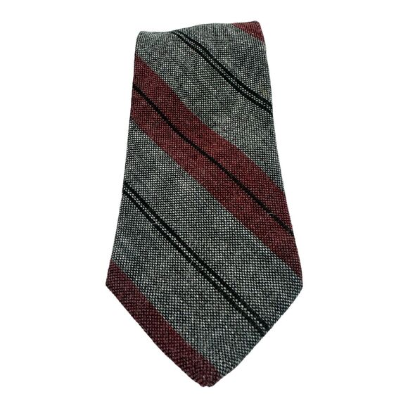 Vintage Towncraft Gray Black Burgundy Striped Men’s Necktie Classic Retro 59" - Picture 2 of 5